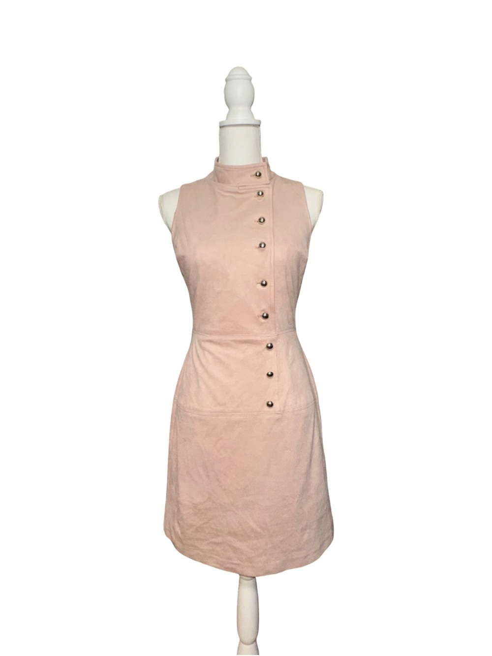 Eva Mendes Plush Faux Suede Asymmetrical Button‎ Shift Dress, XS